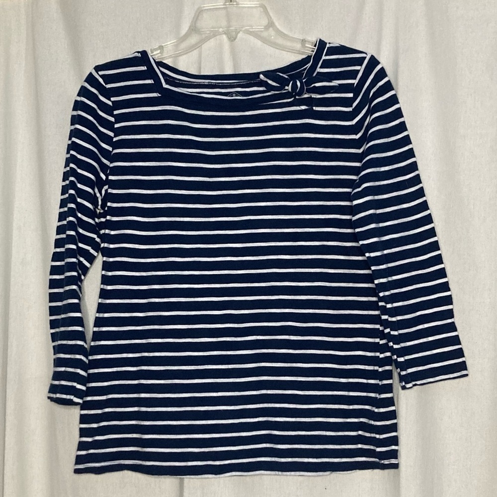St. John’s Bay Size M Navy and White Striped Shirt with Bow Detail 100% Cotton